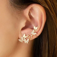 new cute butterfly ear clip earrings for women luxury creative design high quality jewelry mosaic rhinestones all match hot