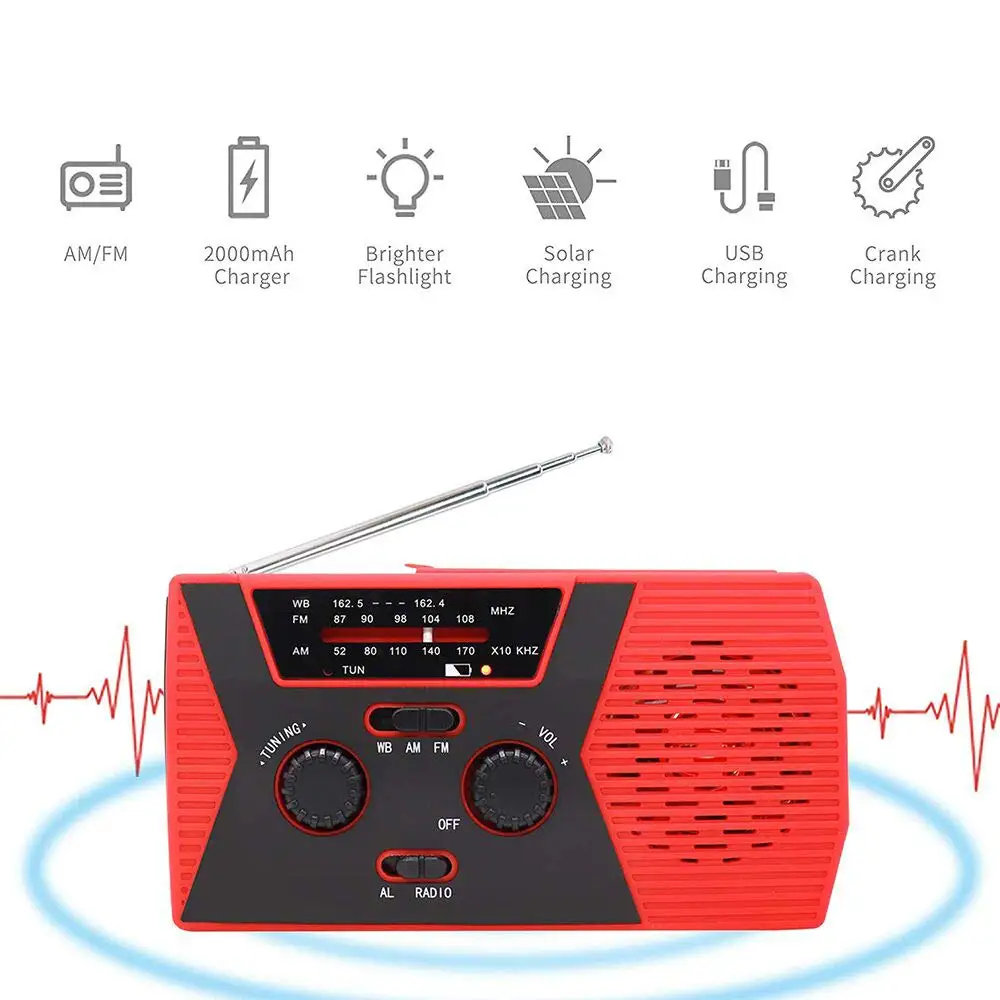 Запасной Солнечный Ручной радио рычаг портативный AM/FM погода радио открытый бытовой светодиодный фонарик 2000 мАч Зарядное устройство USB