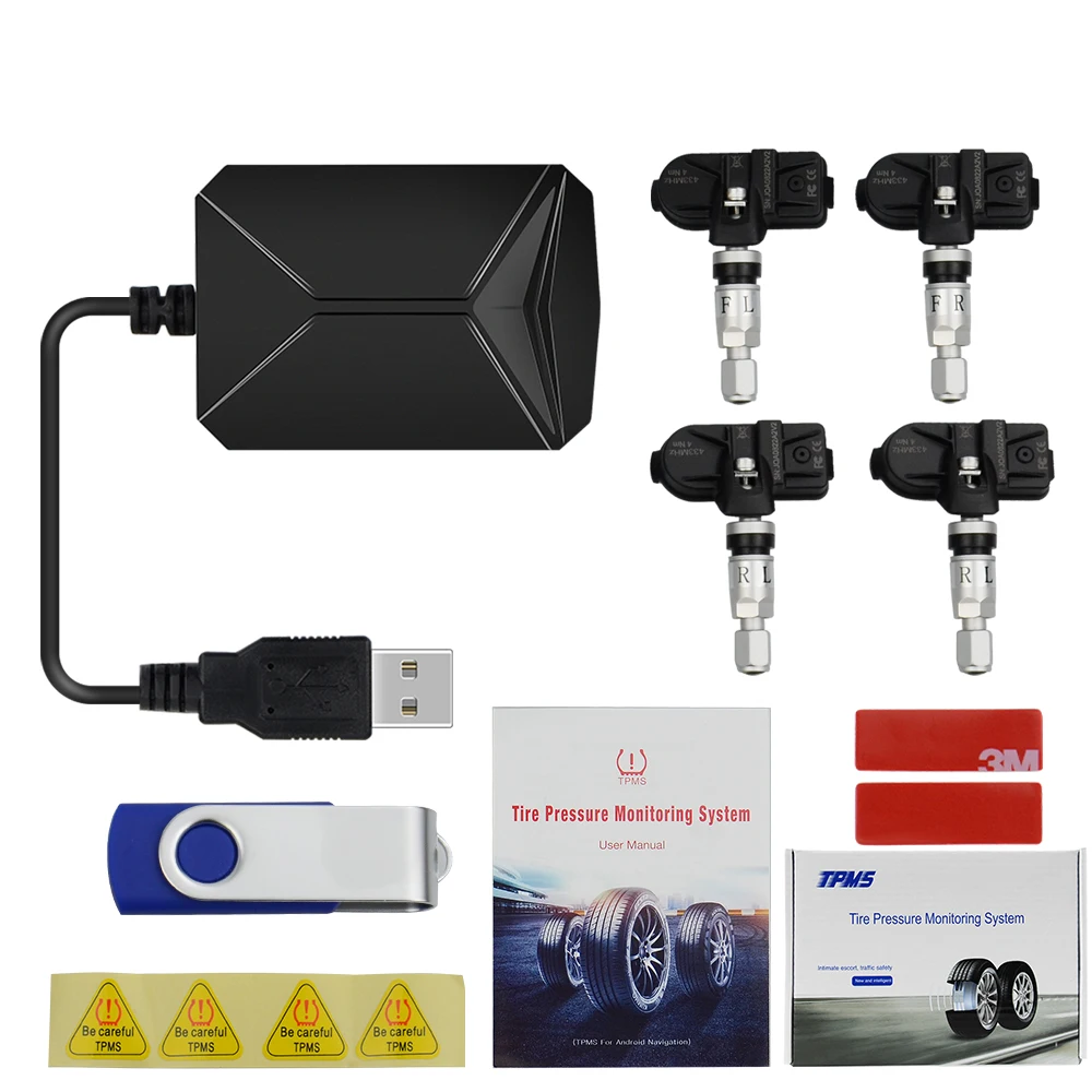 Система контроля давления в шинах TPMS USB Android дисплей 4 внутренних датчика
