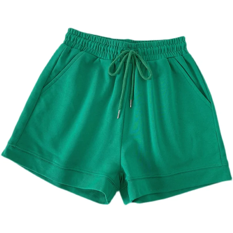 

Lace-up elastic high waist solid color wide-leg Shorts women's summer 2021 new Korean casual outdoor sports hot cotton shorts
