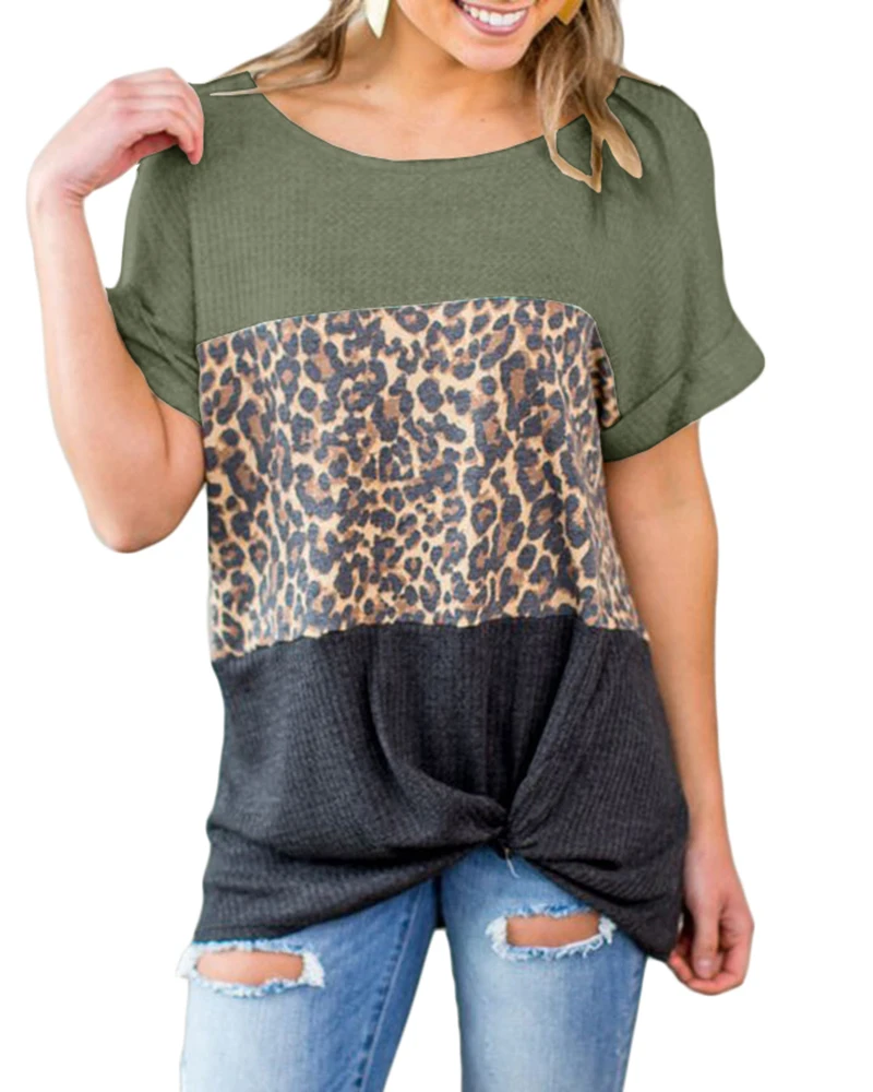 Женские леопардовые Лоскутные рубашки с коротким рукавом свободные туники топы |
