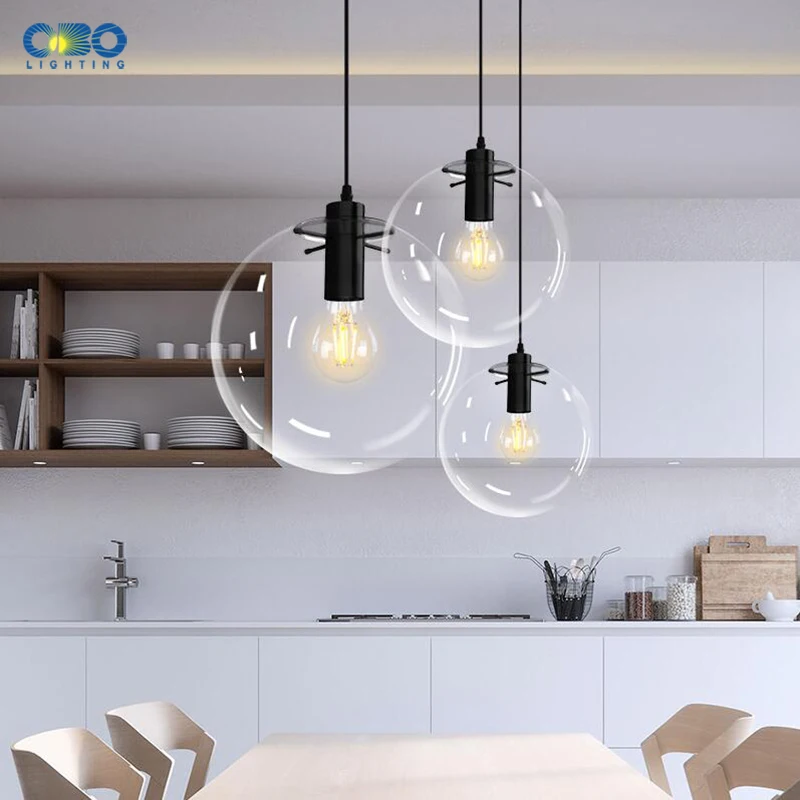 Transparent Glass Ball Pendant Lamp E27 Black/Rose Gold Parlor/Bar Counter Modern Lighting 1.2m Cord Vintage Lights |