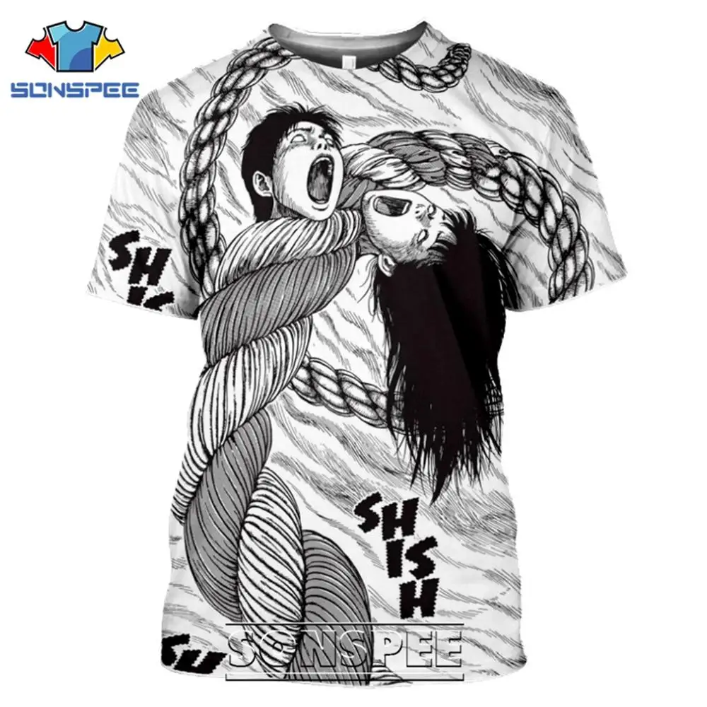 Футболка SONSPEE Junji Ito ужасная футболка с 3D принтом Повседневная Японская уличная
