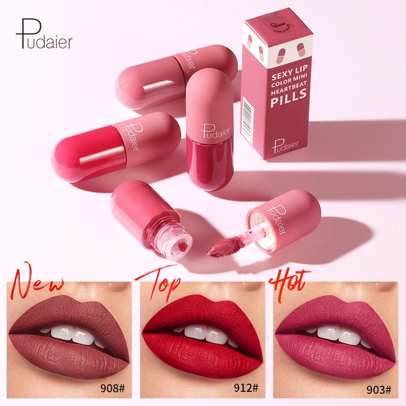 

18 Color Pudaier Mini Capsule Lip Glaze Velvet fog Long Lasting Non-stick Cup Smooth Matte Lipstick