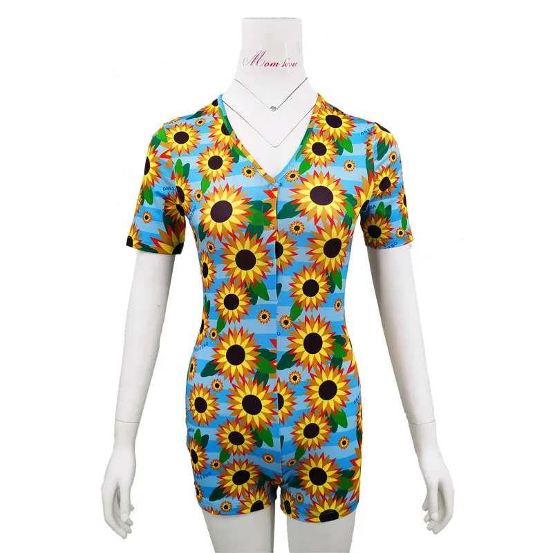 

2020 Summer Adult Spaghetti Pajamas Cartoon Jumpsuit V-Neck Sexy Ladies One-Piece Pajamas Rompers Onesies For Adults Women