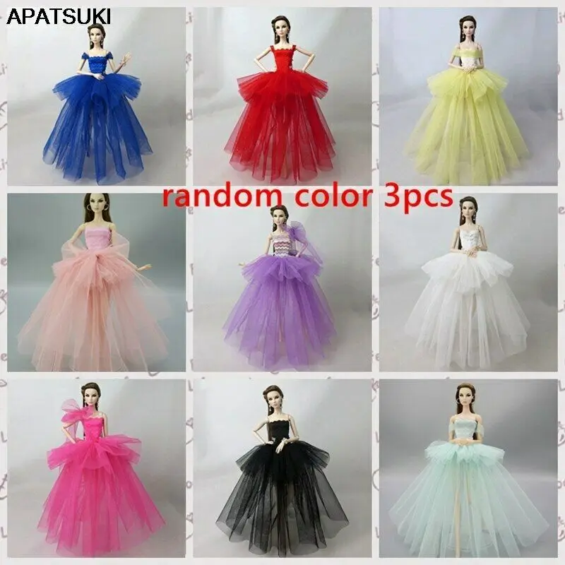 random 3pcs dress3 Белое модное свадебное платье для куклы Барби большие Вечерние платья Бальные Vestidoes наряды кукла 1/6 аксессуары - Цвет: random 3pcs dress3