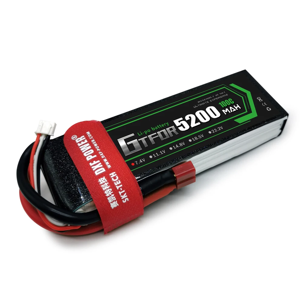 GTFDR-bater&iacute;a Lipo de 7,4 V, 5200MAH, 100C-100C, AKKU 2S, bater&iacute;a LiPo, Deans para cami&oacute;n, fpv, Dron, helic&oacute;ptero, coche, barco, todoterreno, 1/8-5