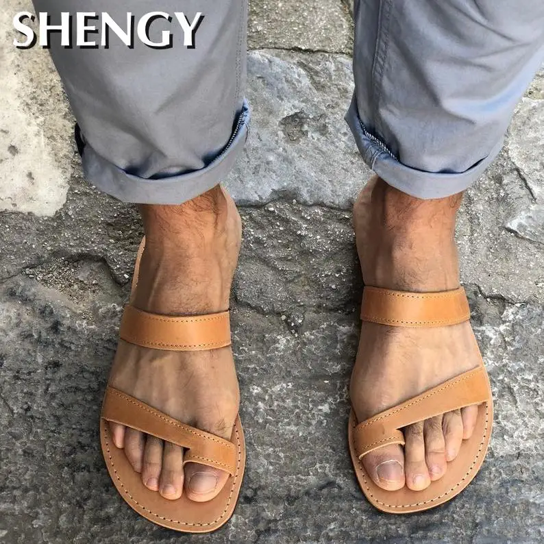 Сандалии мужские пляжные повседневная обувь для пар Прошитые шлепанцы плоская