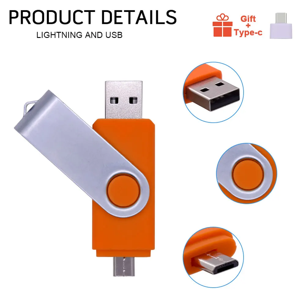 Флеш-накопитель OTG 3 в 1 металлический USB 2 0 и Type-C 4 ГБ 8 16 32 64 | Компьютеры офис