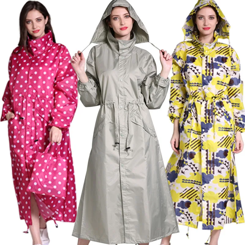 

Ladies Hooded Extra Long Raincoat Women Impermiable Travel Poncho Glue Overall Colorful Rainwear Travel Plastic Rain Coats