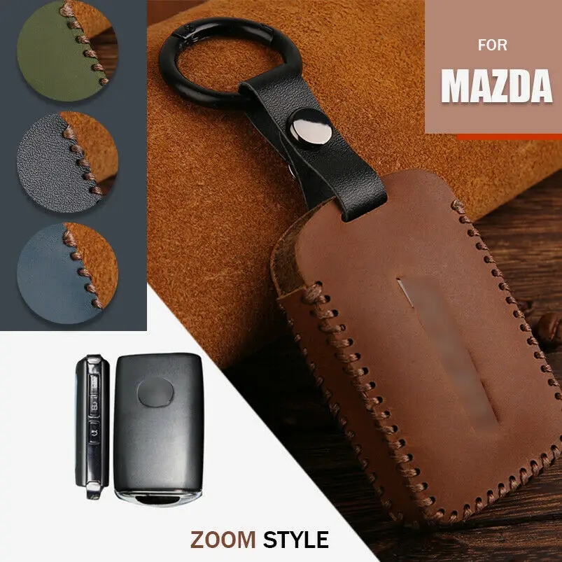 Classic Leather Car Key Fob Case Cover Holder Shel Bucklel For Mazda 3 2020 2019 Accesorios Alexa CX4 CX5 CX8 19-up Button | Автомобили и