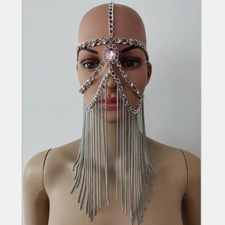 Новая мода RJH003 серебряные стразы бусины цепочки розовые акриловые маска для лица