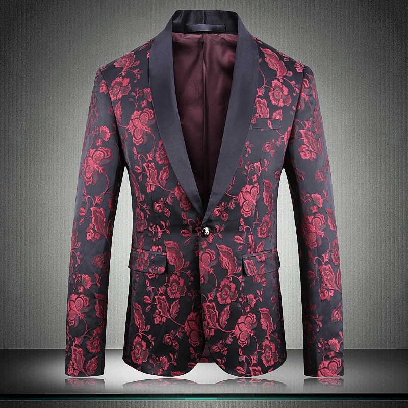 

Minglu Blazer Men Luxury Jacquard Single Breasted Prom Blazers Men Flower Blazer Plus Size 5xl Party Blazer Costume Singer Man
