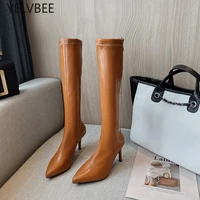 pu leather designer knee high sexy chelsea boots 2021 winter new fashion high heels goth women boots casual shoes pumps mujer