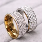 Женское Винтажное кольцо в стиле ретро, обручальное кольцо из нержавеющей стали с прозрачными кристаллами, 5 рядов