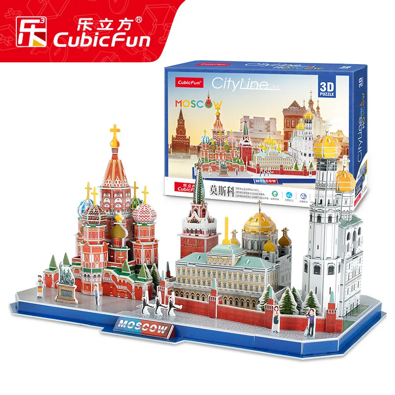MC266-Moscow 3D игра-головоломка DIY игрушка бумажная Миниатюрная модель город Лондон Париж Нью-Йорк Москву знаменитое здание собрать игры игрушки для детей Подарки - Цвет: MC266-Moscow