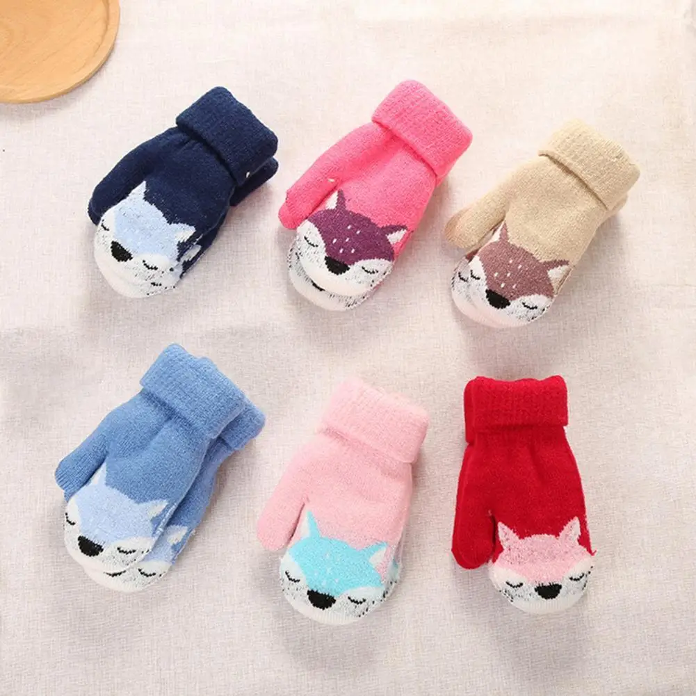 

Cartoon Fox Baby Mittens Winter Warm Kids Baby Girl Gloves Knitted Children Toddler Teething Mitten Handschoen