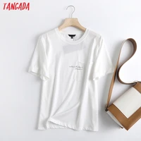 tangada 2021 women letter print high quality cotton t shirt short sleeve o neck tees ladies casual tee shirt street wear top 6d2