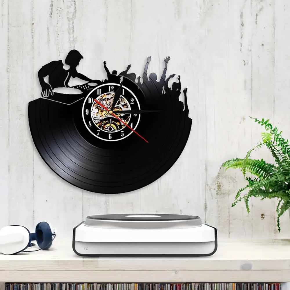 Ночной клуб музыкальный фестиваль DJ стенд сценический поворотный стол ночной клуб Настенный декор настенные часы диско Танцевальная вечеринка виниловая запись настенные часы