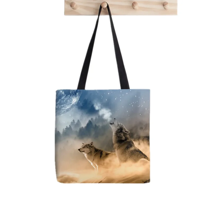

Женская холщовая сумка-шоппер с принтом красивых волков в стиле Харадзюку, женская сумка-шоппер