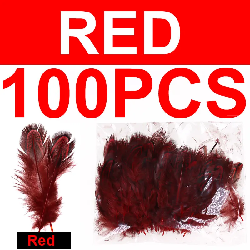 100pcs red Bimoo 100 шт./упак. муха завязывание Partridge перо Caddis летающие крылья мягкие Hackle мокрые мушки соленой воды тройные Крючки материалы для связывания - Цвет: 100pcs red