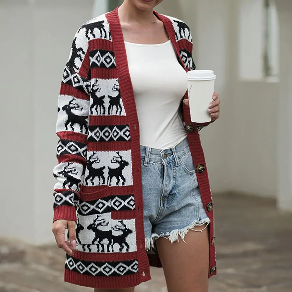Женский вязаный свитер Рождественская зимняя повседневная верхняя одежда с
