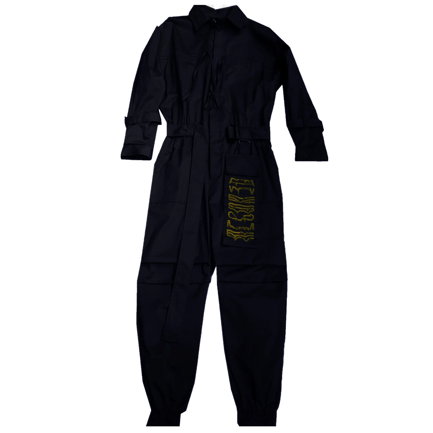 

LACIBLE 2020 Hip Hop Streetwear Jumpsuits Men Ribbon Embroidered Cargo Pants Long Sleeve Rompers Joggers Techwear Men