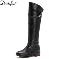 daitifeall cowhide flat over the knee boots womens leather boots thick heel high boots knight boots