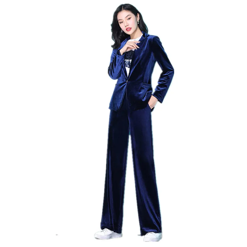 

Women's suit gold velvet loose slim suit blazers with wide leg pants set women's business casual wear