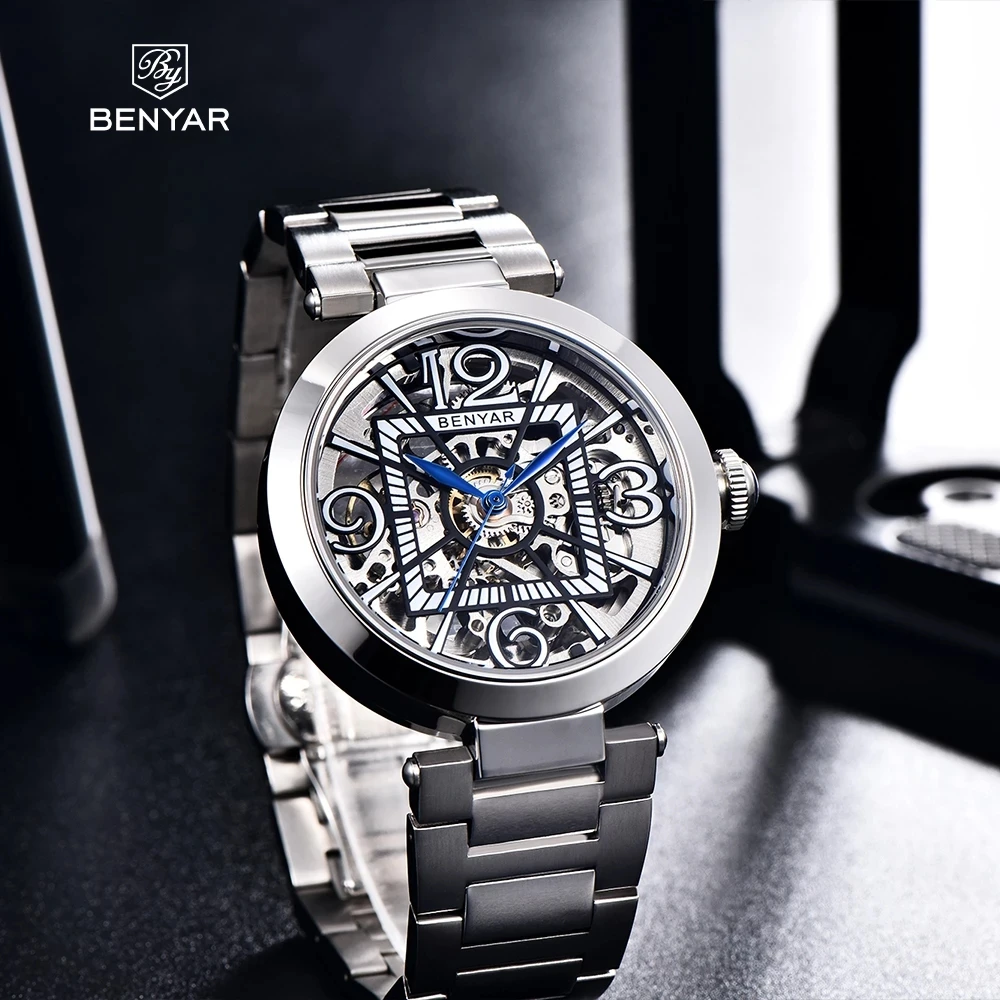 

2021 New BENYAR Top Luxury Brand Mens Automatic Watches Stainless Steel Waterproof Men Mechanical Wrist Watch Relogio Masculino