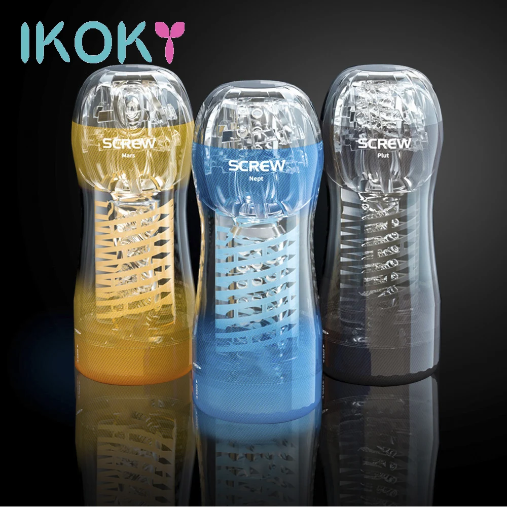 Мужской мастурбатор IKOKY чашка со спиралью прозрачная вакуумная секс-чашка