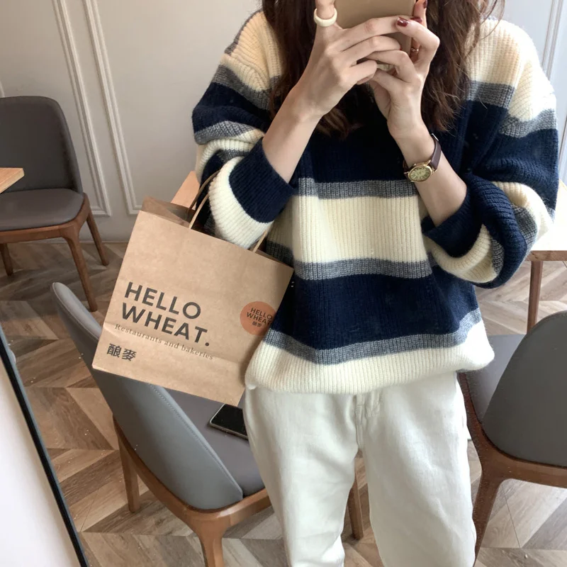 

Cmaz Pullover Stripe Sweater for Women Fall and Winter Outer Wear New
