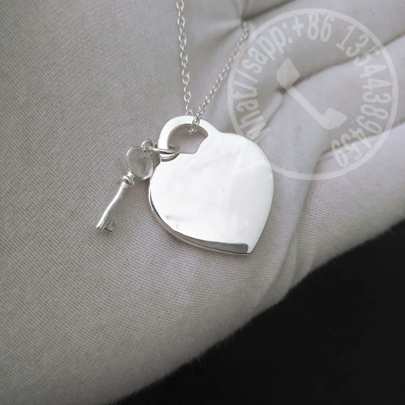 hot sale fashtion classic s925 sterling silver heart shaped silver key pendant necklace for women luxury brand jewelry fine gift free global shipping