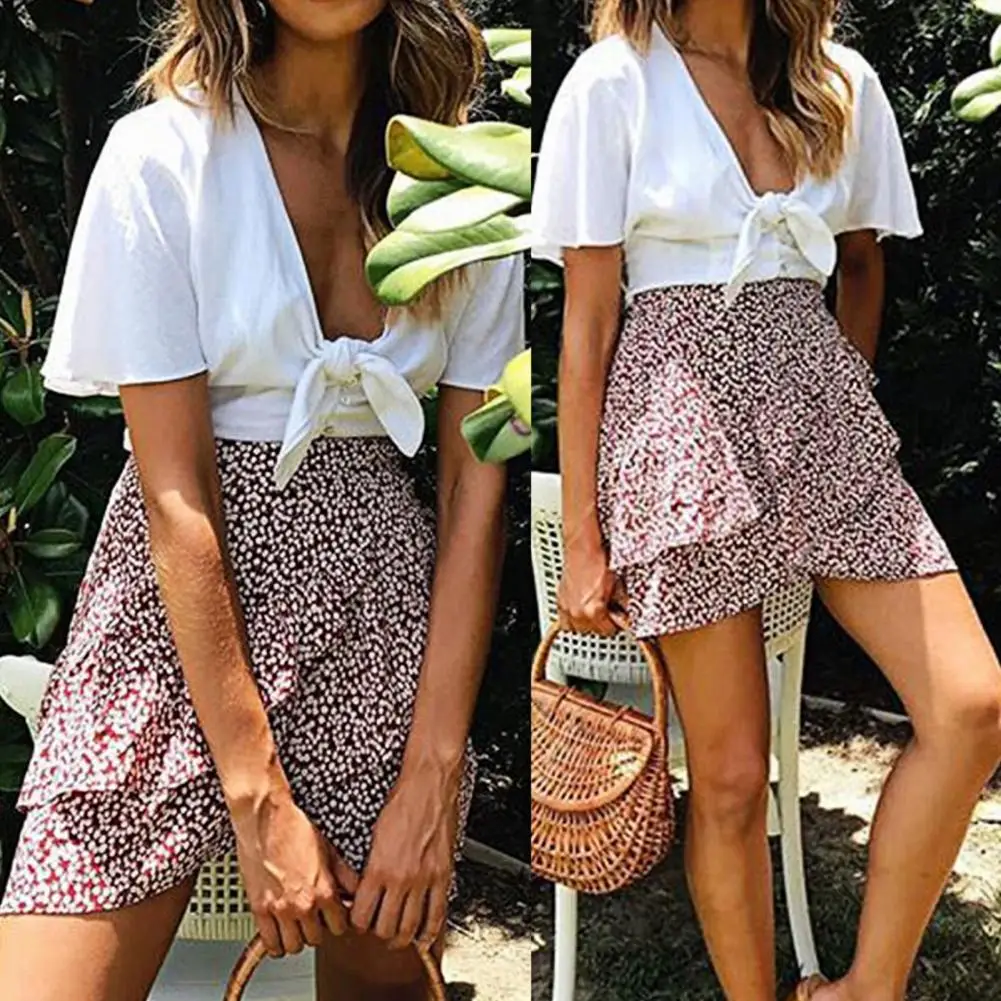 

Мини-юбка женская короткая в горошек, с оборками и завышенной талией, 2021