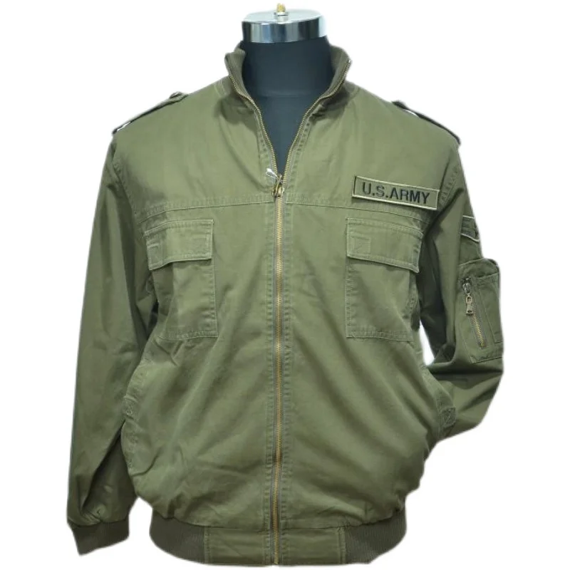 Outdoor Army Green Cotton Stand Collar Top Men's Bomber Jacket Tactical Tooling Jacket Mens Fashion Clothing Trends