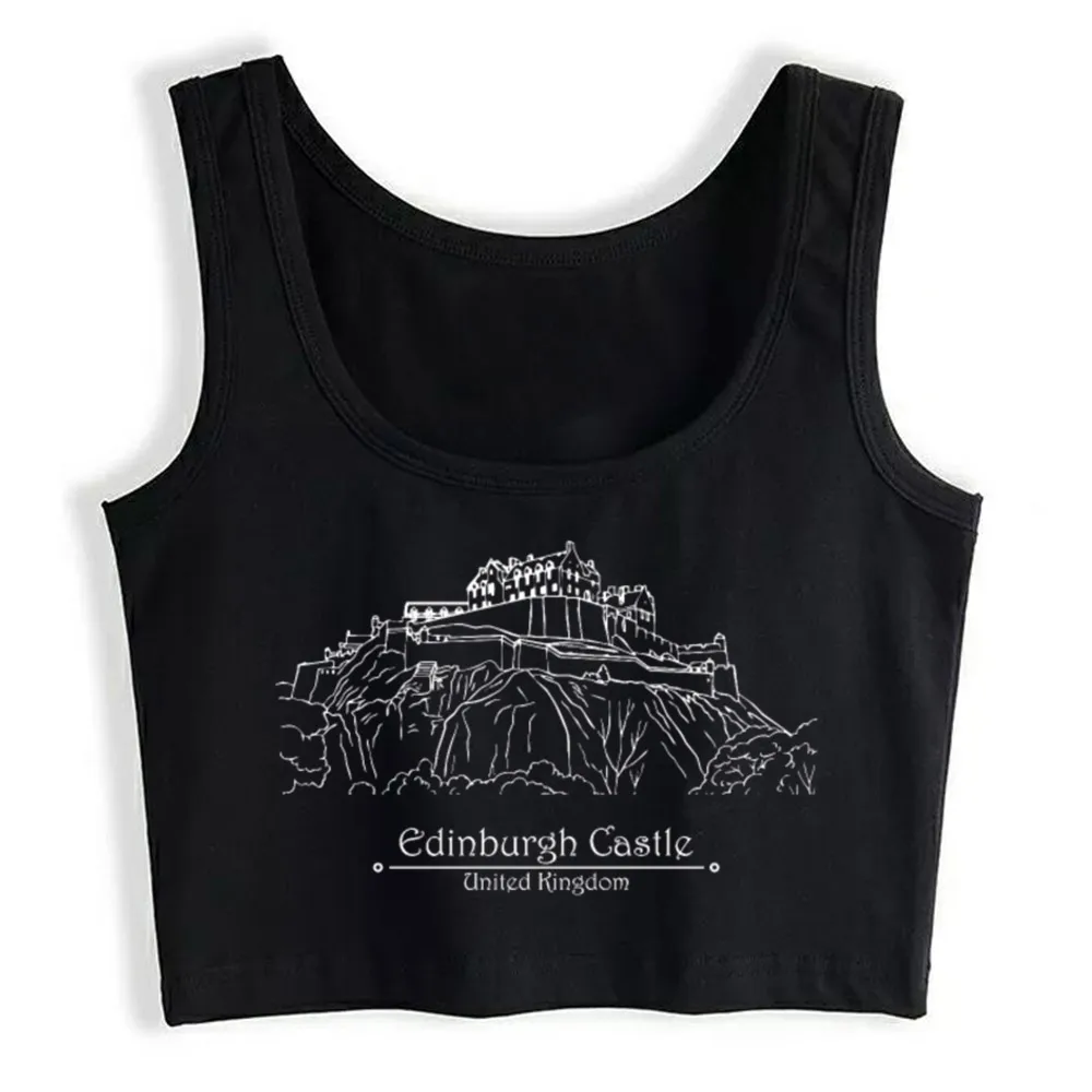 

Crop Top Female Edinburgh Castle F O-Neck Black Sleeveless Tops Women