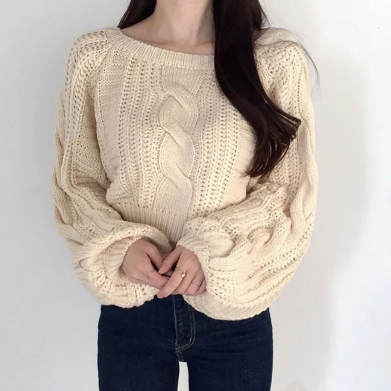 Neploe Pull Femme свободная короткая перекрестная вязка Топы Женские однотонные цветной фонарь свитер с длинными рукавами женские корейские модные новые уличные