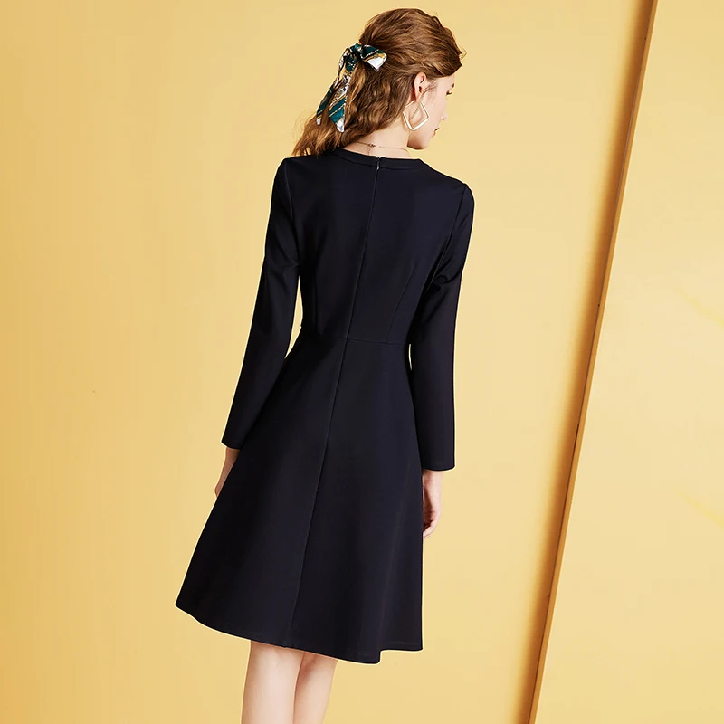 

Itoolin Black Embriodery A-Line Dress Casual High Waist Winter Office Lady Women Vintage Dresses New Floral Knee Vestidos