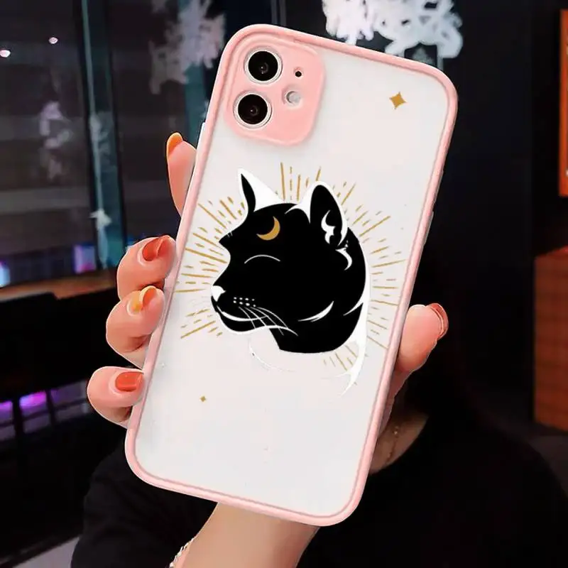 

Witch and cat mysterious tarot black Phone Cases Matte Transparent for iPhone 7 8 11 12 s mini pro X XS XR MAX Plus cover funda