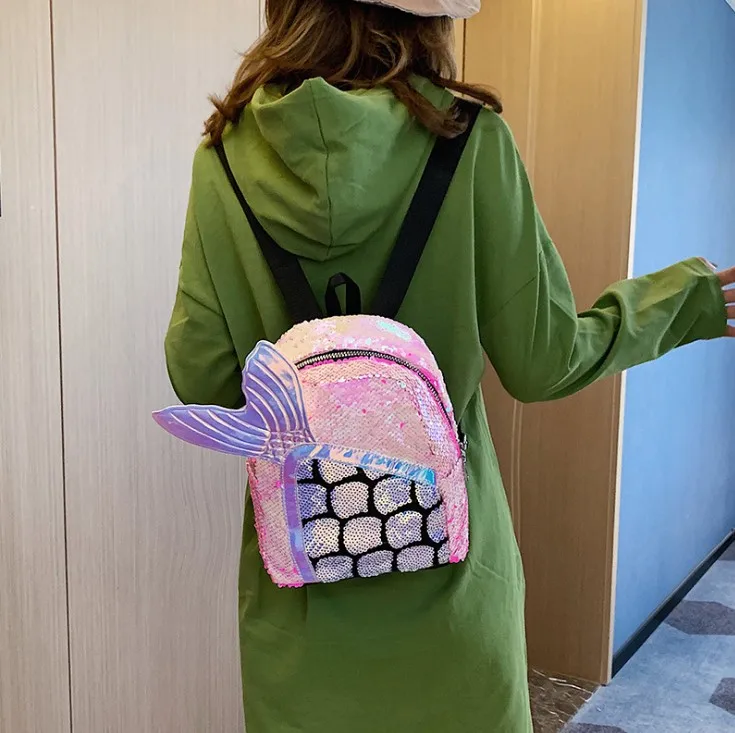 Милый рюкзак с блестками Модный женский школьный русалки дорожная сумка для