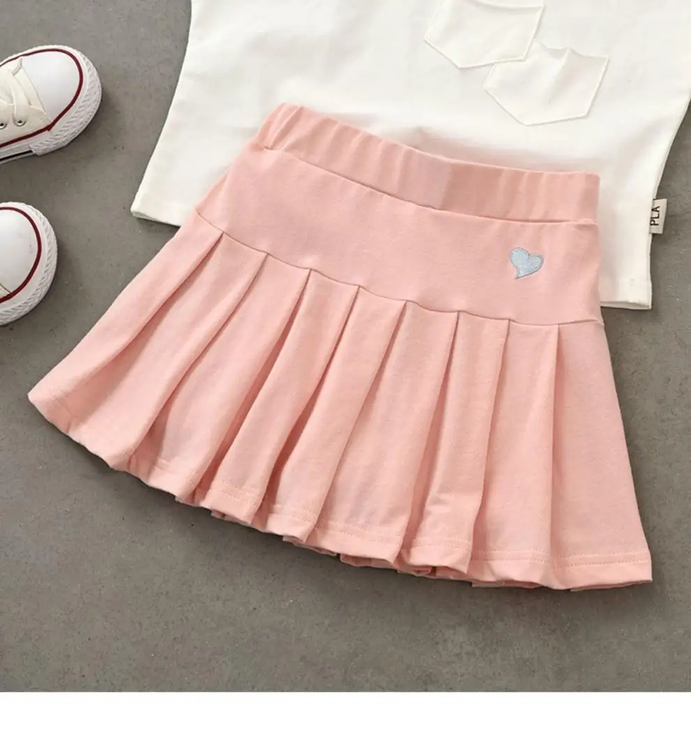 

2021 Summer Fashion 3 4 6 8 9 10 12 Years Cotton School Children Clothing Dance Training For Lovey Baby Girls Skirt With Shorts