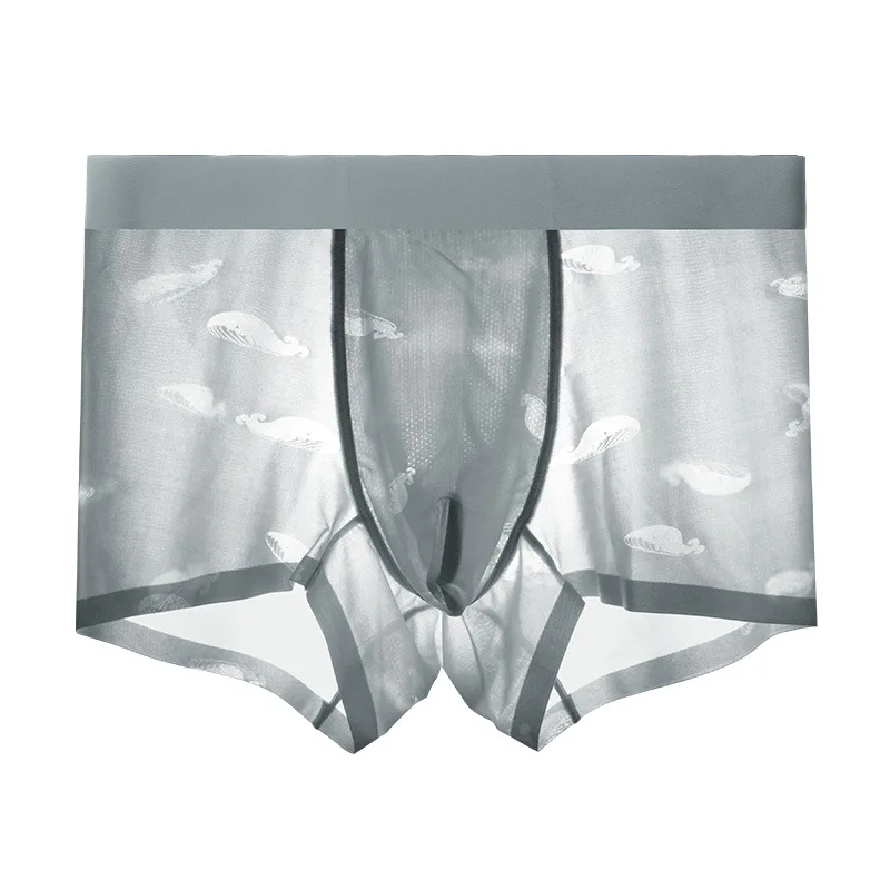 YF001-Light gray IYUNYI, мужское нижнее белье, боксеры, шорты, ледяной шелк, прозрачные, дышащие трусы, U выпуклый мешочек, сексуальное бикини, мужские трусы, шорты - Цвет: YF001-Light gray