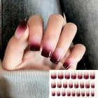 24 шт.компл. градиентный короткий абзац полное покрытие накладные ногти для французского маникюра супер красивые акриловые накладные ногти цвет черный красный