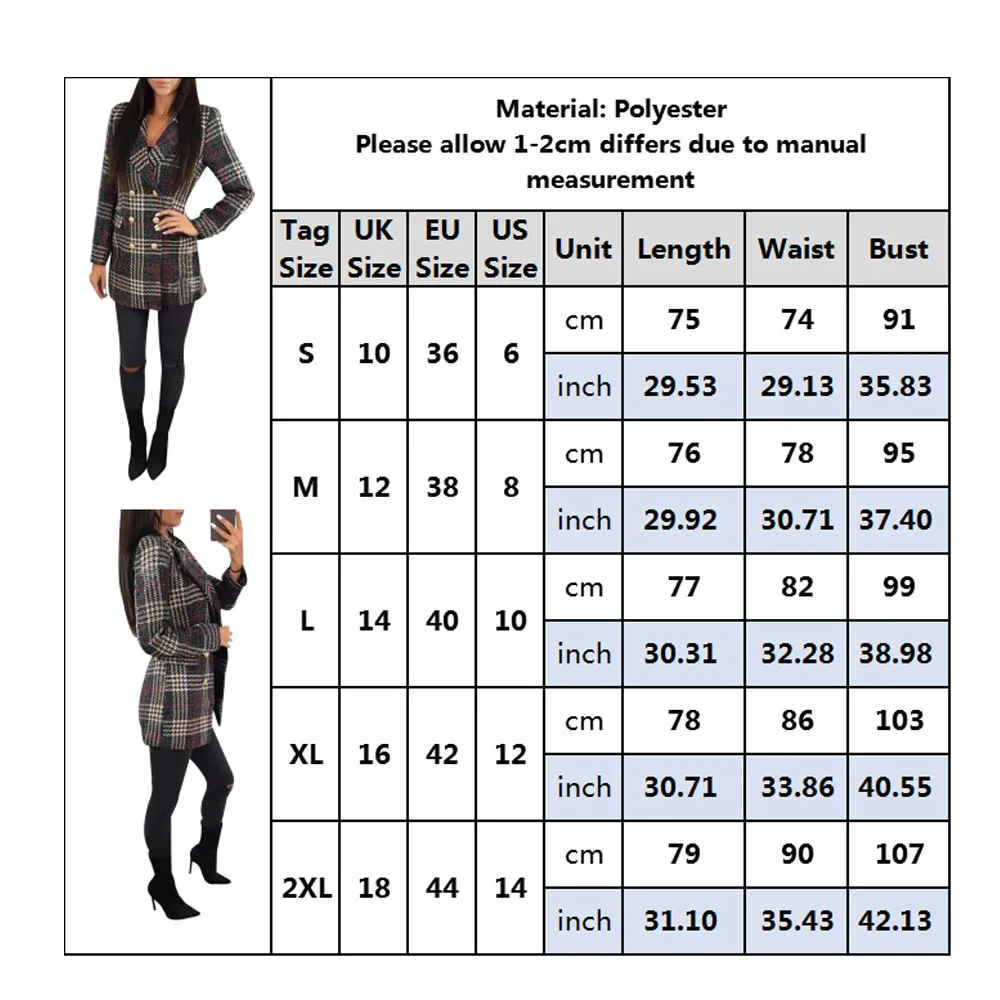 Клетчатое длинное пальто модное женское двубортное зимнее элегантное тонкое
