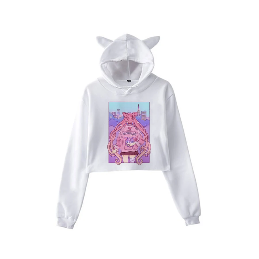 Сейлор Мун Харадзюку Толстовка корейский стиль ulzzang kawaii 90s мультфильм одежда пуловеры новые негабаритные с капюшоном уличная