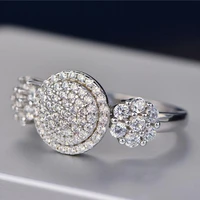 exquisite round flower shaped crystal ring inlaid aaa cz rhinestone zircon for women party wedding engagement jewelry