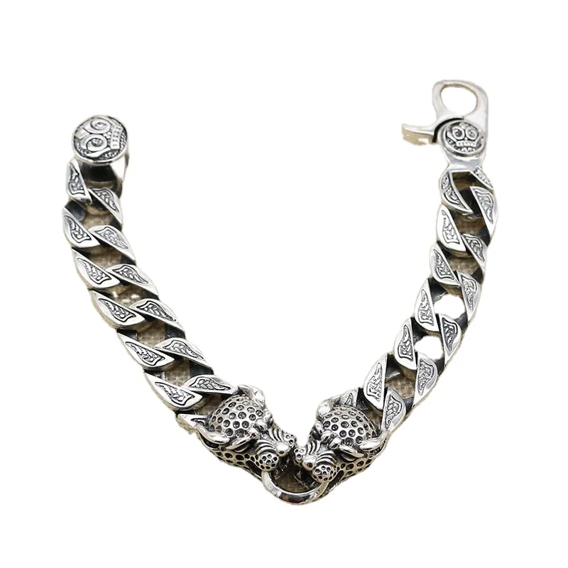 Браслет из серебра 925 пробы с двойной головой леопарда | Украшения и аксессуары