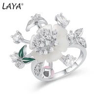 laya 925 sterling silver summer hot style trendy jewelry high quality zircon natural shell flower leaf enamel ring for women