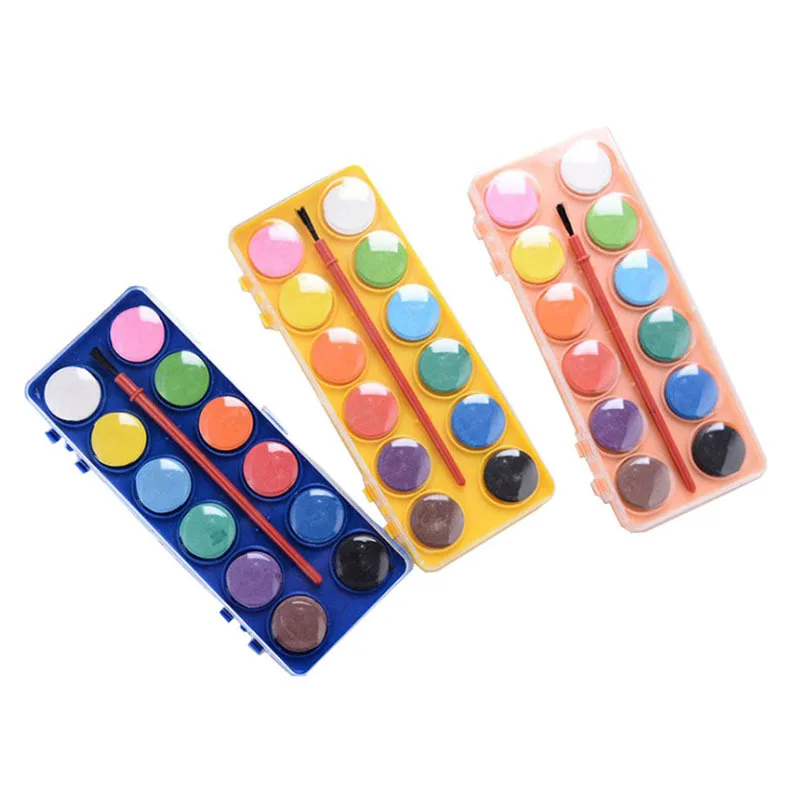12 цветов превосходный яркий цвет Набор цветных красок с кисточкой складная