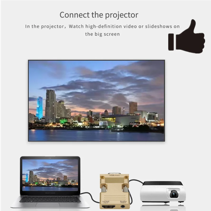 HDMI-совместимый адаптер VGA TV Box 1080P PC Aux Jack 3 5 Видео Аудио кабель конвертер Проектор